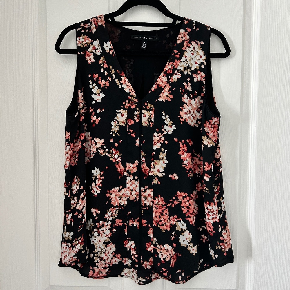 WHBM Sleeveless Floral Black Top